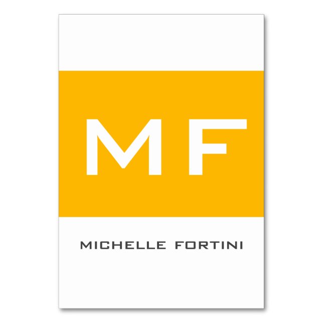 Attraktive Monogramm gelb Weiß Ihr Name Tischnummer (Vorderseite)