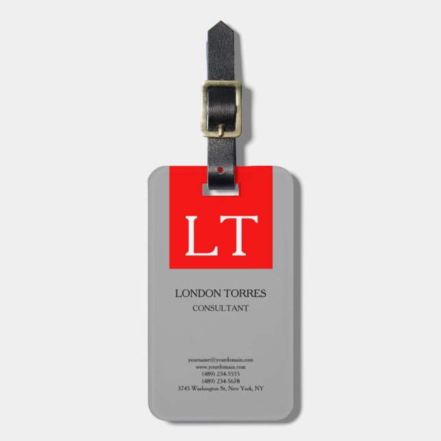 Attraktive Monogramm Grau-Weiß Schlicht Gepäckanhänger (Vorderseite vertikal)