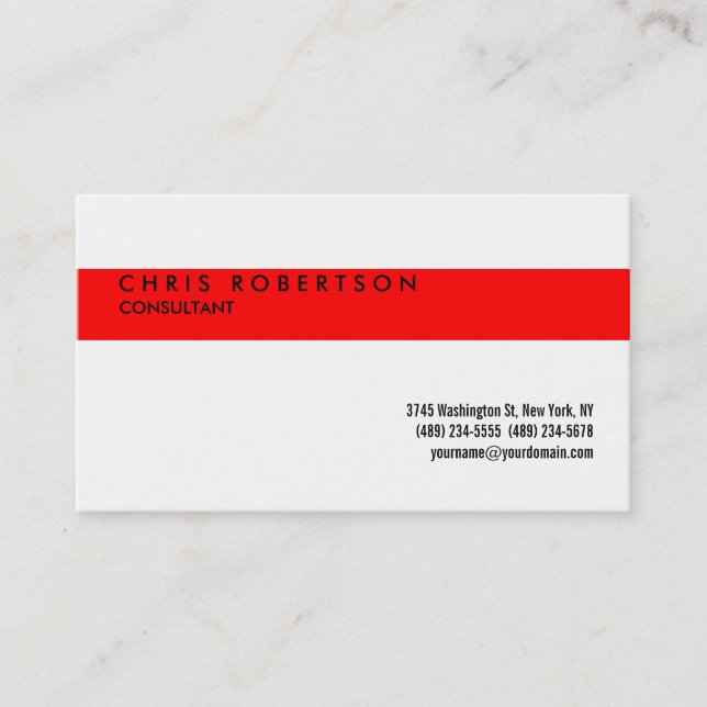 Attraktive Schwarz-weiße Red Strip Business Card Visitenkarte (Vorderseite)