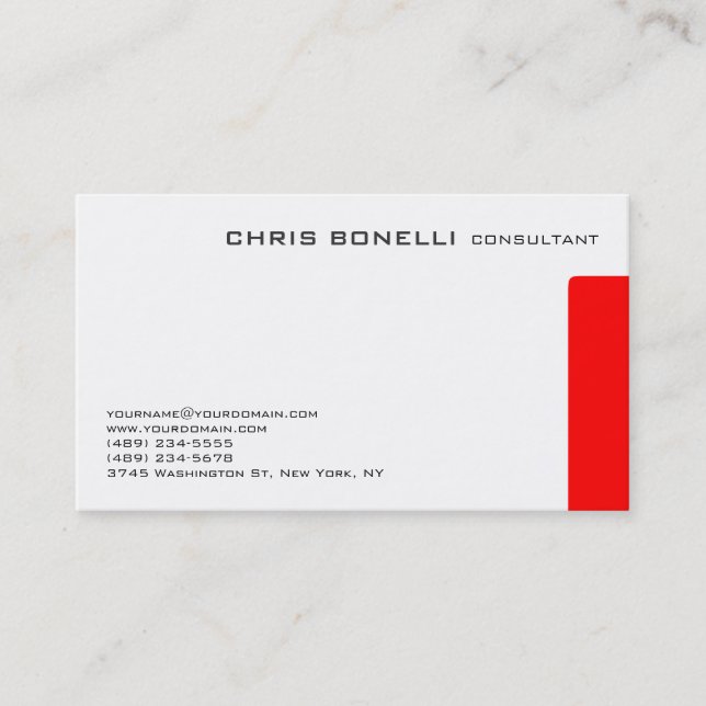 Attraktive White Red Trendy Chic Business Card Visitenkarte (Vorderseite)