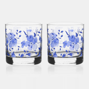 Attraktives blaues Blumendruckglas Whiskey Glass S Whiskyglas