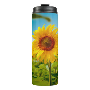 Attraktives Feld mit leuchtend gelben Sonnenblumen Thermosbecher
