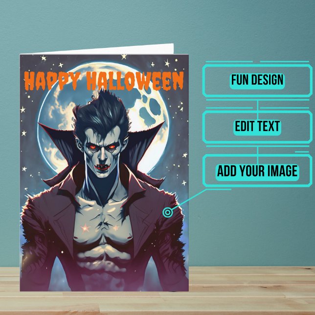 Attraktives Männchen Vampire Halloween Karte (Send a special greeting to a friend at Halloween with this fun card.)