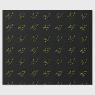 Attraktives Monogramm Gelb Schwarz Modern Minimali Geschenkpapier