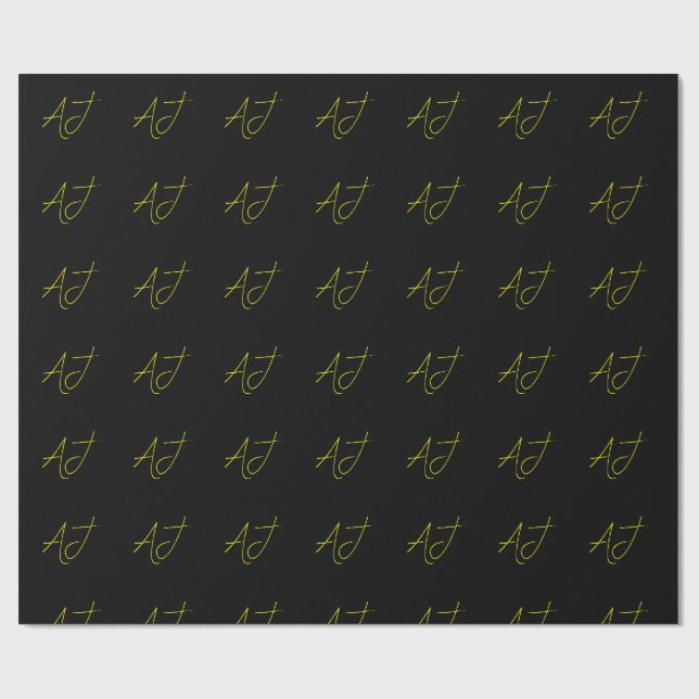 Attraktives Monogramm Gelb Schwarz Modern Minimali Geschenkpapier (Flach)