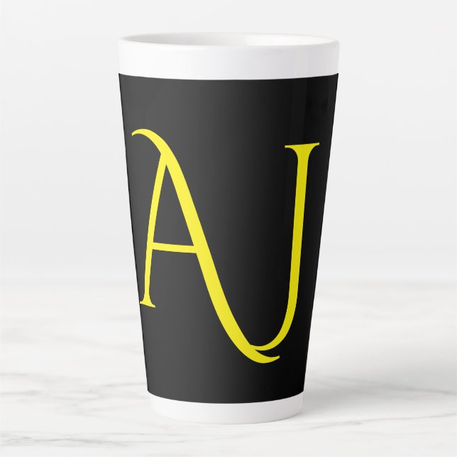 Attraktives Monogramm Gelb Schwarz Modern Minimali Milchtasse (Vorderseite)