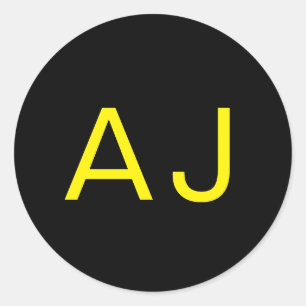 Attraktives Monogramm Gelb Schwarz Modern Minimali Runder Aufkleber