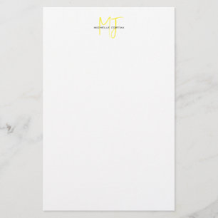 Attraktives Monogramm Gelb Weiß Modern Minimalisti Briefpapier