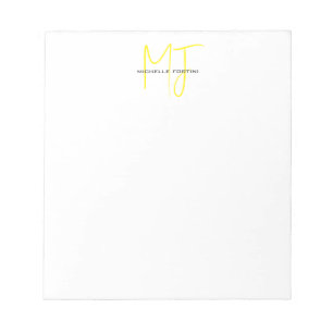 Attraktives Monogramm Gelb Weiß Modern Minimalisti Notizblock