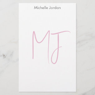 Attraktives Monogramm Rosa Weiß Modern Minimalisti Briefpapier