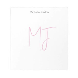 Attraktives Monogramm Rosa Weiß Modern Minimalisti Notizblock