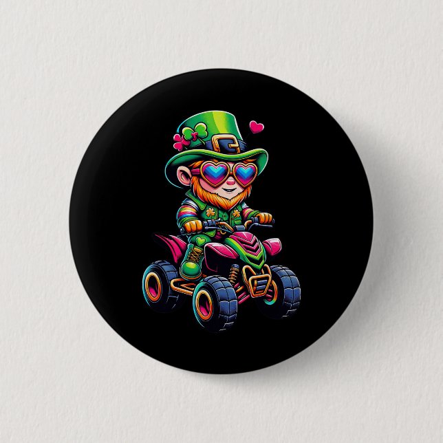 Atv 4 Wheeler Leprechaun Kinder Mens Womens St Pat Button (Vorderseite)