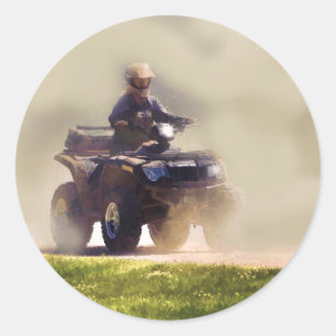 ATV Alle Geländefahrzeuge und Fahrer im Staub Runder Aufkleber