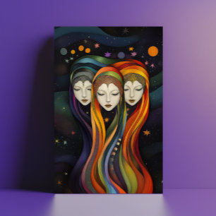 Auβergalaktische Raum-Mädchen Regenbogen-Licht-Wes Postkarte