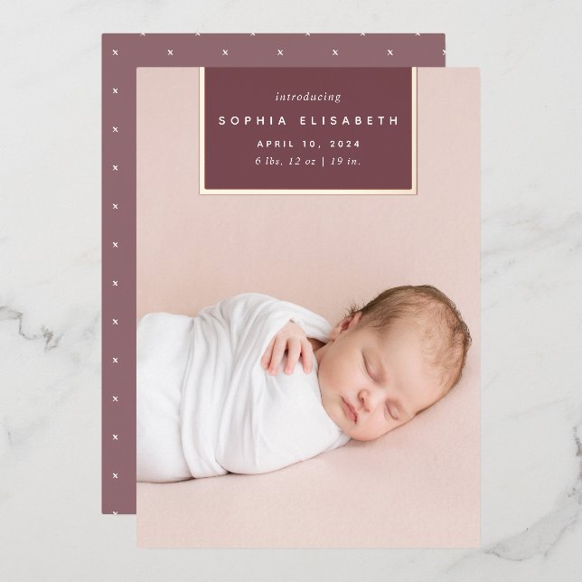 Au carré | Faire-part de naissance rose Gold Foil (Recto/Verso)