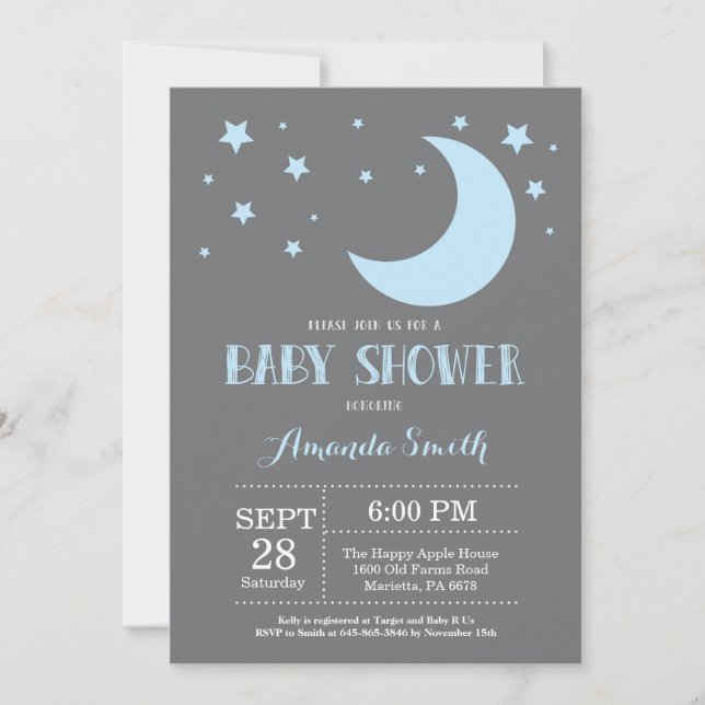 Au-dessus de la lune Baby shower garçon Invitation (Devant)