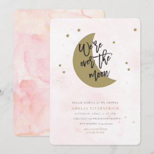 Au-dessus de la lune Baby shower Invitation fille