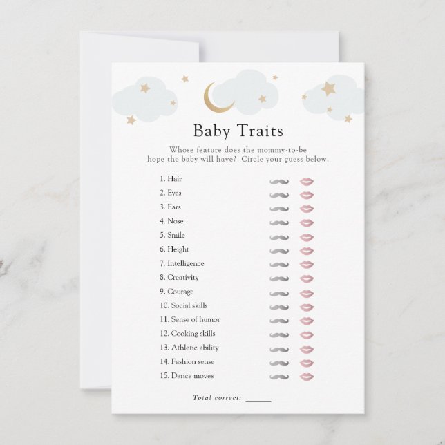 Au-dessus de la lune Blue Baby Traits Douche Carte (Devant)