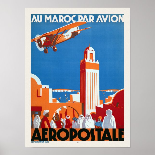 Au Maroc Par Avion Vintage Poster 1930 (Vorne)