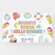 Au revoir école, bonjour été, bannière de fin d'an