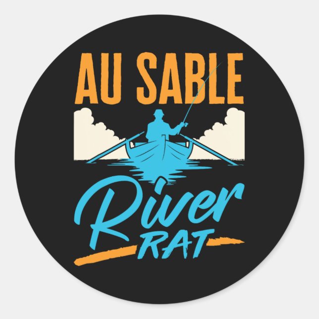 Au Sable River Rat Rafting Canoeing Fishing Boatin Runder Aufkleber (Vorderseite)