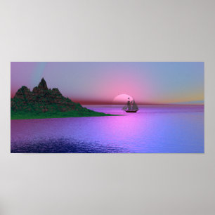 Aube rose et affiche de yacht