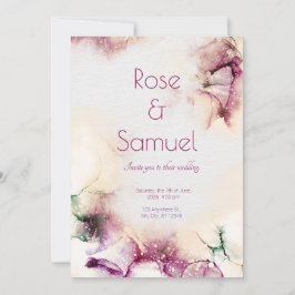 Aubergine Alcohol Ink Chic Wedding Invitation Einladung