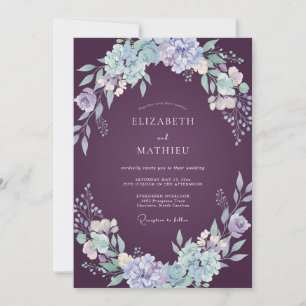 Aubergine blühende Blumenhochzeit Einladung