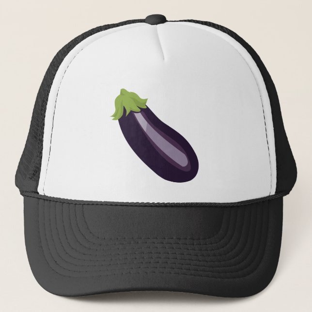 Aubergine Emoji Truckerkappe (Vorderseite)