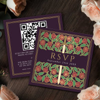 Aubergine Gold Floral Royal Hochzeit RSVP QR Code