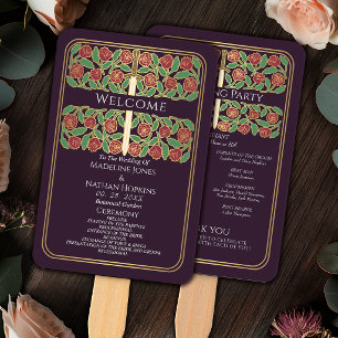 Aubergine Gold Floral Schwert Königliche Hochzeits Fächer