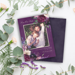 Aubergine Lila Florales Foto Speichert Unser Datum Ankündigung