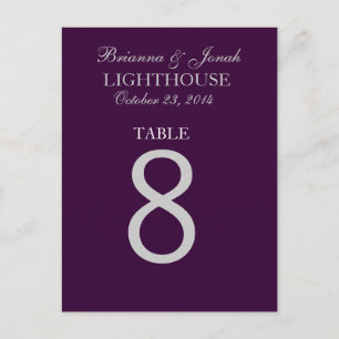 Aubergine Lila & Silber Hochzeit Tischnummer Karte