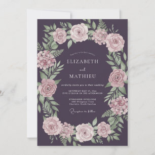 Aubergine Mattrosa Gemalte Hochzeit Einladung