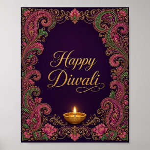 Aubergine Paisley Diwali Kunst Druck Poster