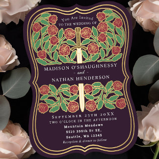 Aubergine Royal Mittelalterliche Blumenschwert Hoc Einladung