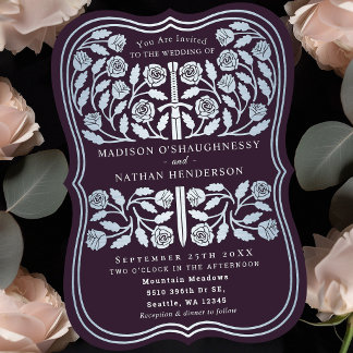 Aubergine Royal Mittelalterliches Silberschwert Ho Einladung