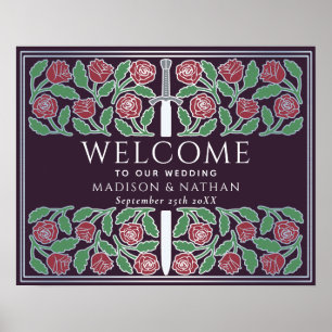 Aubergine Silber Blumen Königliche Hochzeit Willko Poster