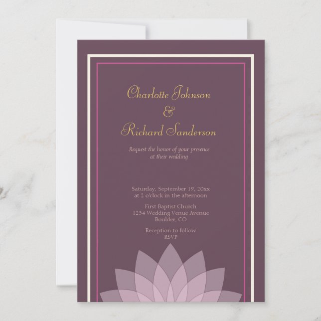 Aubergine und erröten rosa Blumenhochzeit Einladung (Vorderseite)