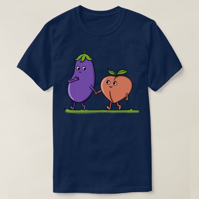 Auberginen und Pfirsich T-Shirt (Design vorne)