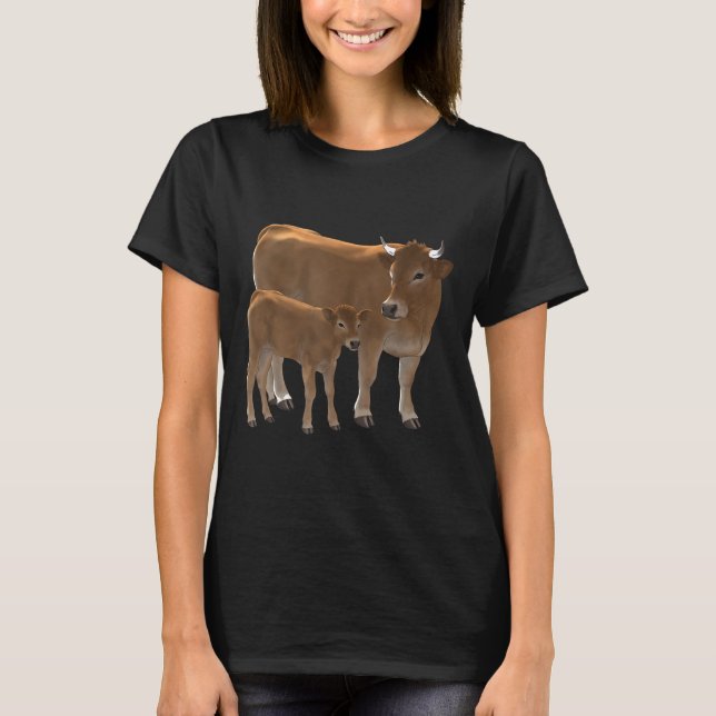 Aubrac oder Jersey Brown Cow Amp Niedlich Calf Rin T-Shirt (Vorderseite)