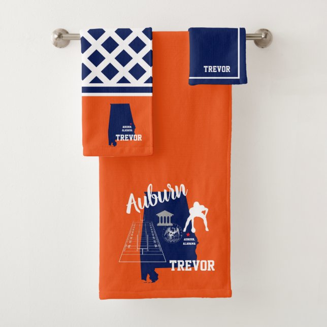 Auburn Alabama Navy und Orange Football Badhandtuch Set (Insitu)