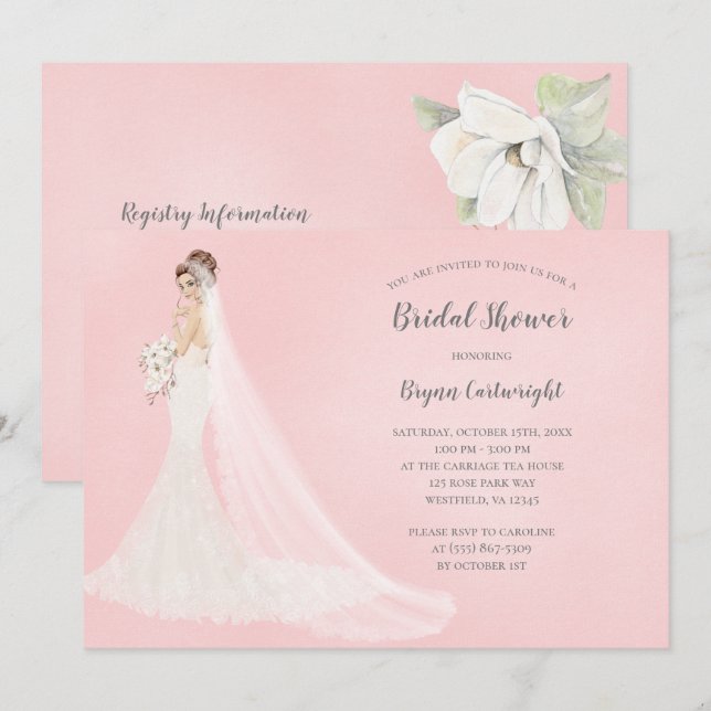 Auburn Bride in Lace Gown Elegantes Brautparty Einladung (Vorne/Hinten)