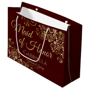 Auburn Brown & Gold Lace Trauzeugin Wedding Große Geschenktüte