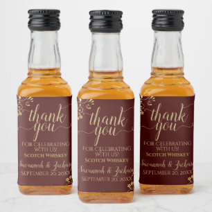Auburn Brown & Gold Wedding Danke Mini Alkoholflaschenetikett