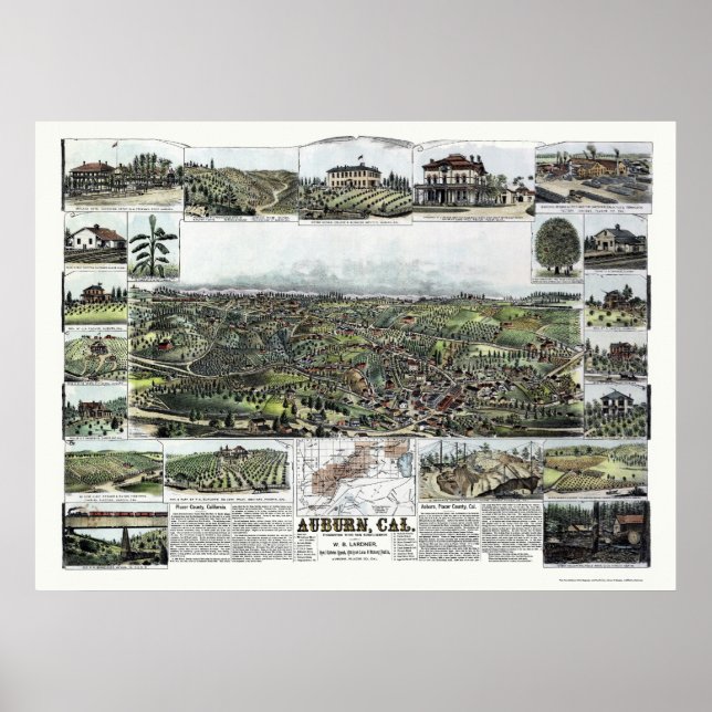 Auburn, CA Panoramic Map - 1887 Poster (Vorne)