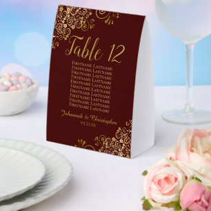 Auburn & Gold Wedding Tischnummer Seating Chart Tischaufsteller