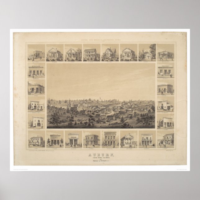 Auburn, Kalifornien 1857 Panorama-Karte (2508A) Poster (Vorne)