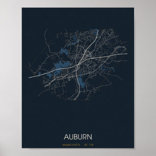 Auburn Massachusetts Straßenkarte Poster (Nacht)