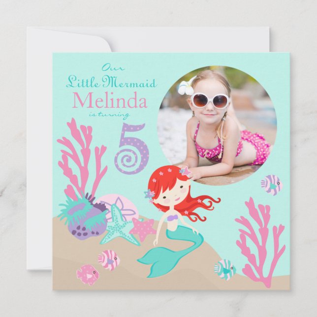Auburn Mermaid 5e invitation à l'anniversaire (Devant)